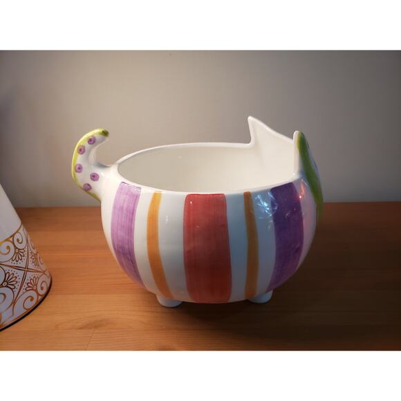 Vintage Ceramic Pop Art Cat Planter Made In Portugal 5" Tall 9" Long. - Picture 4 of 6